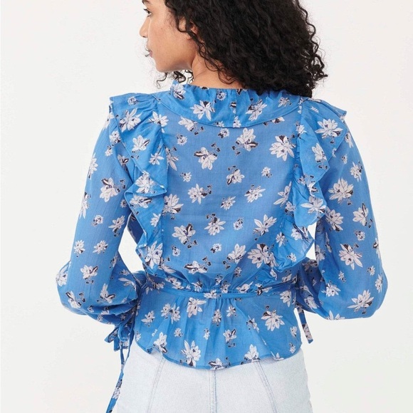 Free People Amanda Wrap Top Long Sleeve Ruffle Cottagecore Prairie Bell Sleeve - Picture 2 of 11